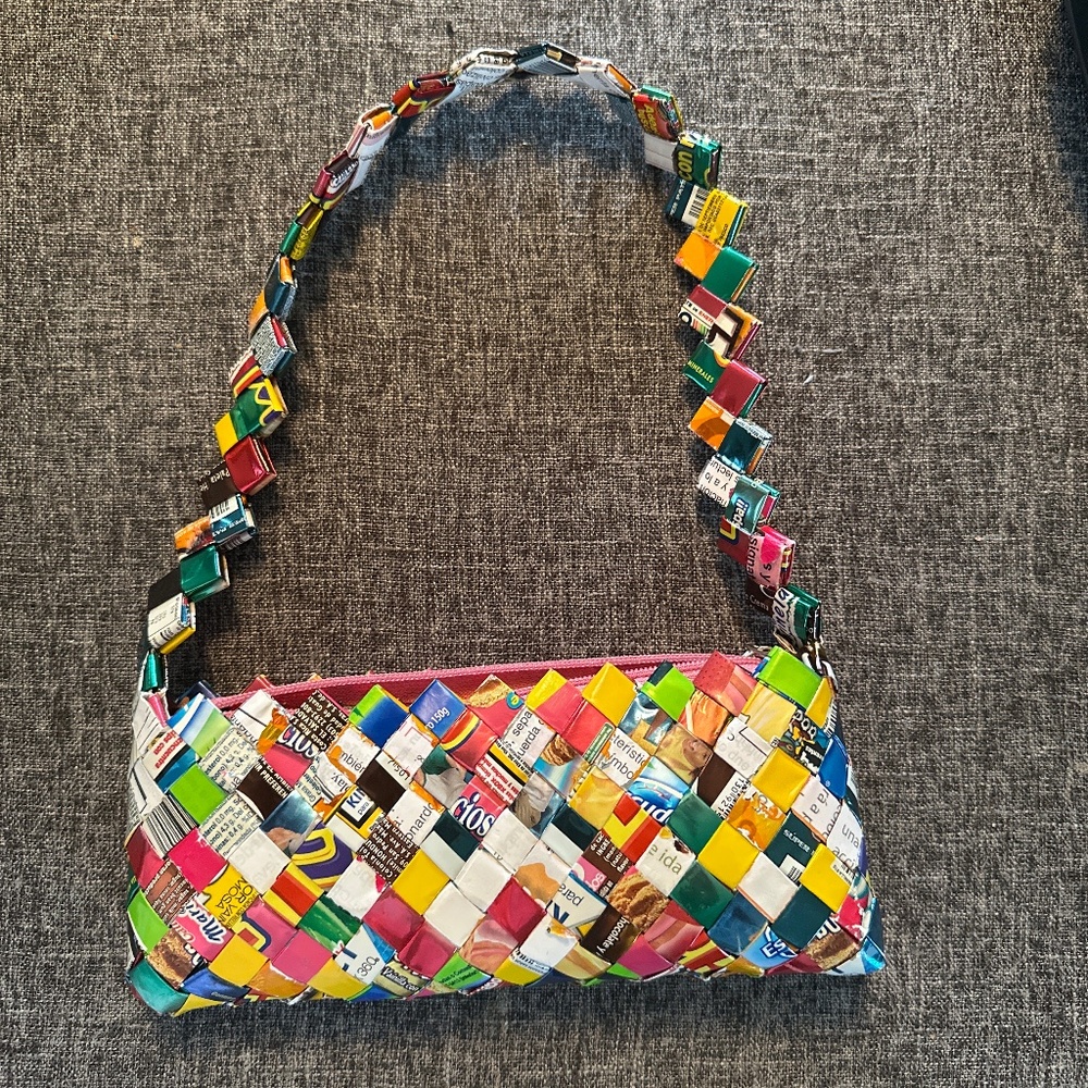 Woven Recycled Bubble Gum Candy Wrapper Multicolored  Purse